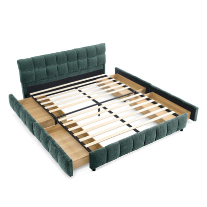 Modern Platform Bed Frame With Thick Chenille Fabric