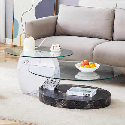 Contemporary Artistic Double Layer Coffee Table,Tempered Glass Top