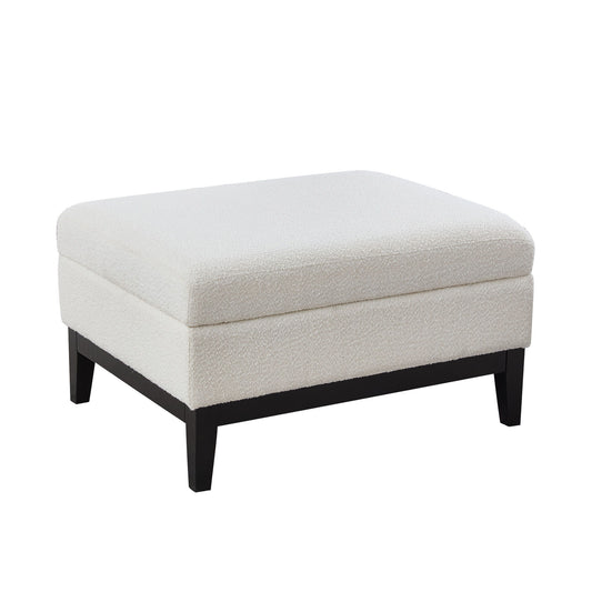 Upholstered Storage Ottoman With Reversible Lid Coffee Table With Rubberwood Legs