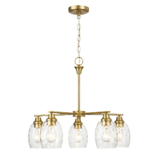 Elegance 5 Lights Linear Arms With Chain Chandelier - Clear / Gold