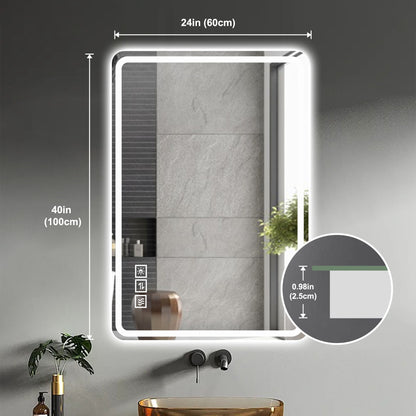 LED Bathroom Mirror Vanity Mirrors With Front Lights Wall Mounted Anti-Fog Frameless Make Up Mirror With Light Copper Free Silver Mirror Horizontal Or Vertical - Silver