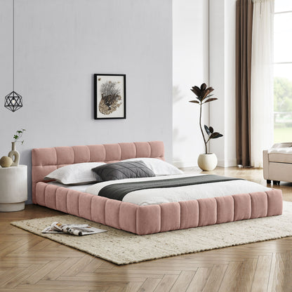 Modern Platform Bed Frame With Thick Chenille Fabric