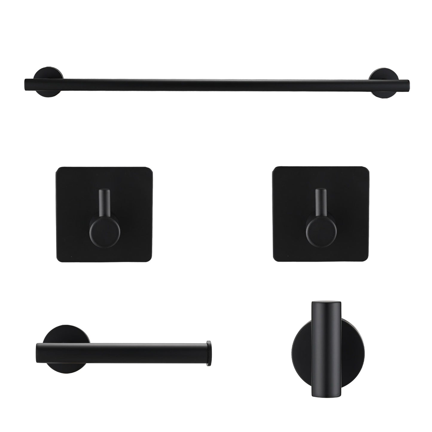 Bathroom Hardware Set Stainless Steel With Towel Bar, Paper Holder, And Hooks - Matte Black