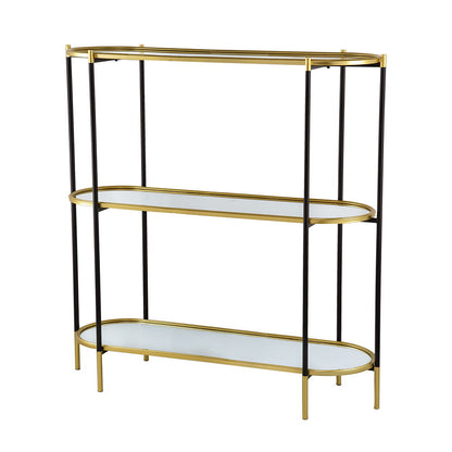3 Tier Metal Console Table, Mirrored Shelf - Golden Black