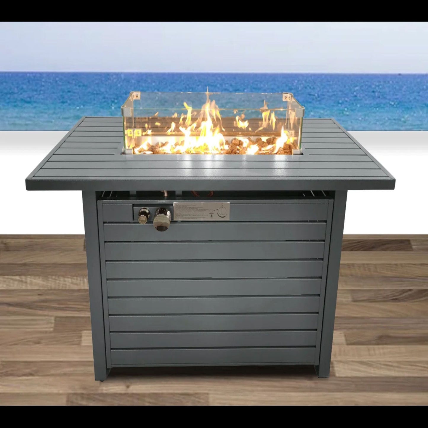 Propane Fire Pit Table With Lid - Gray