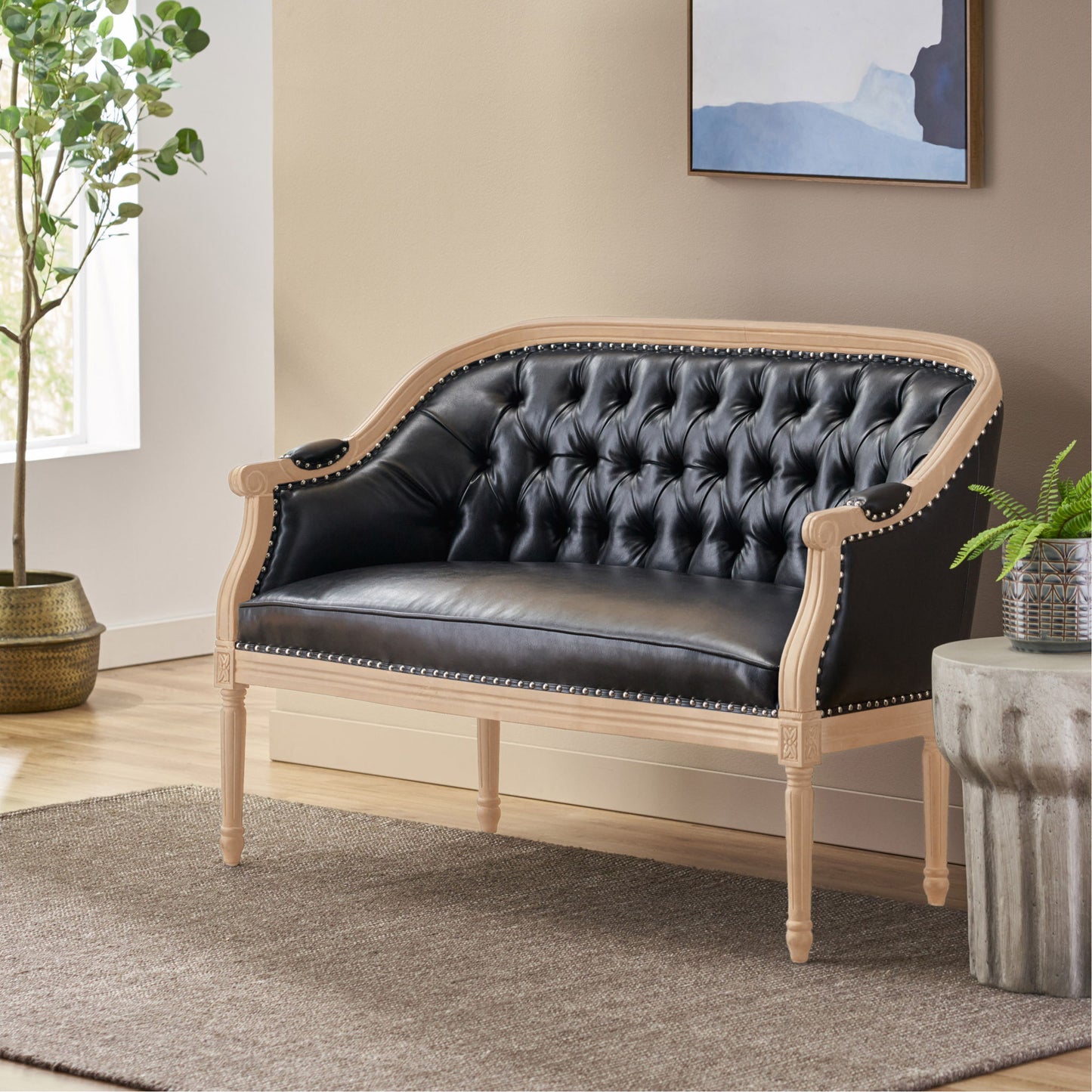 French Country Chesterfield Style Tufted Loveseat