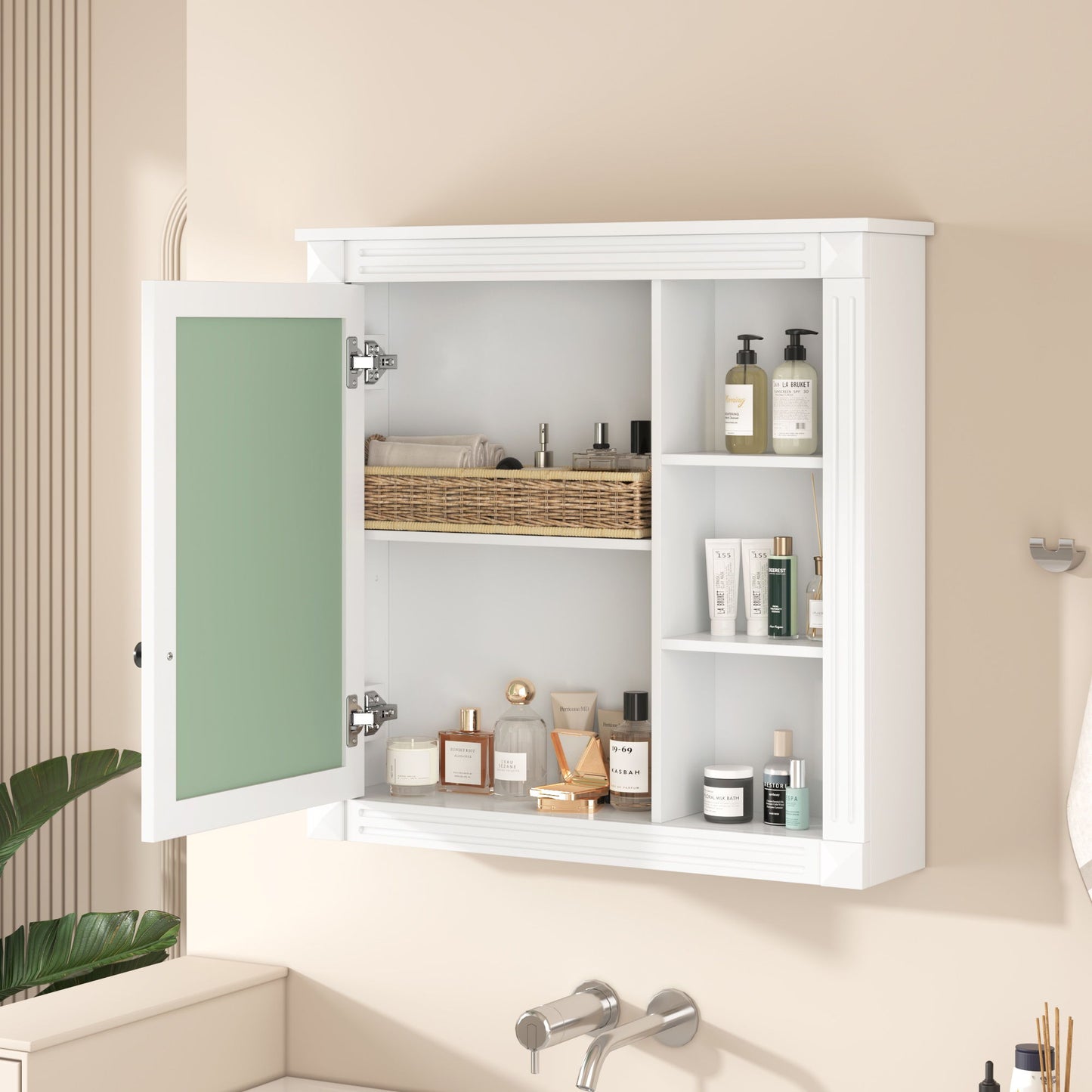 Bathroom Medicine Cabinet With Mirror, Wall Mounted Mirror Cabinet With Storage Organizer, Over The Toilet Storage White Storage Cabinet For Bathroom - White