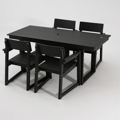 5 Piece Outdoor Dining Set For 4, Patio Table With Umbrella Hole And 4 Armrest Chairs For Backyard - Black