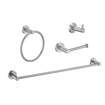 Bathroom Set 4 Pack With Towel Bar Racks, Toilet Paper Holder, Ring, Hook, Stainless Steel - Brushed Nickel