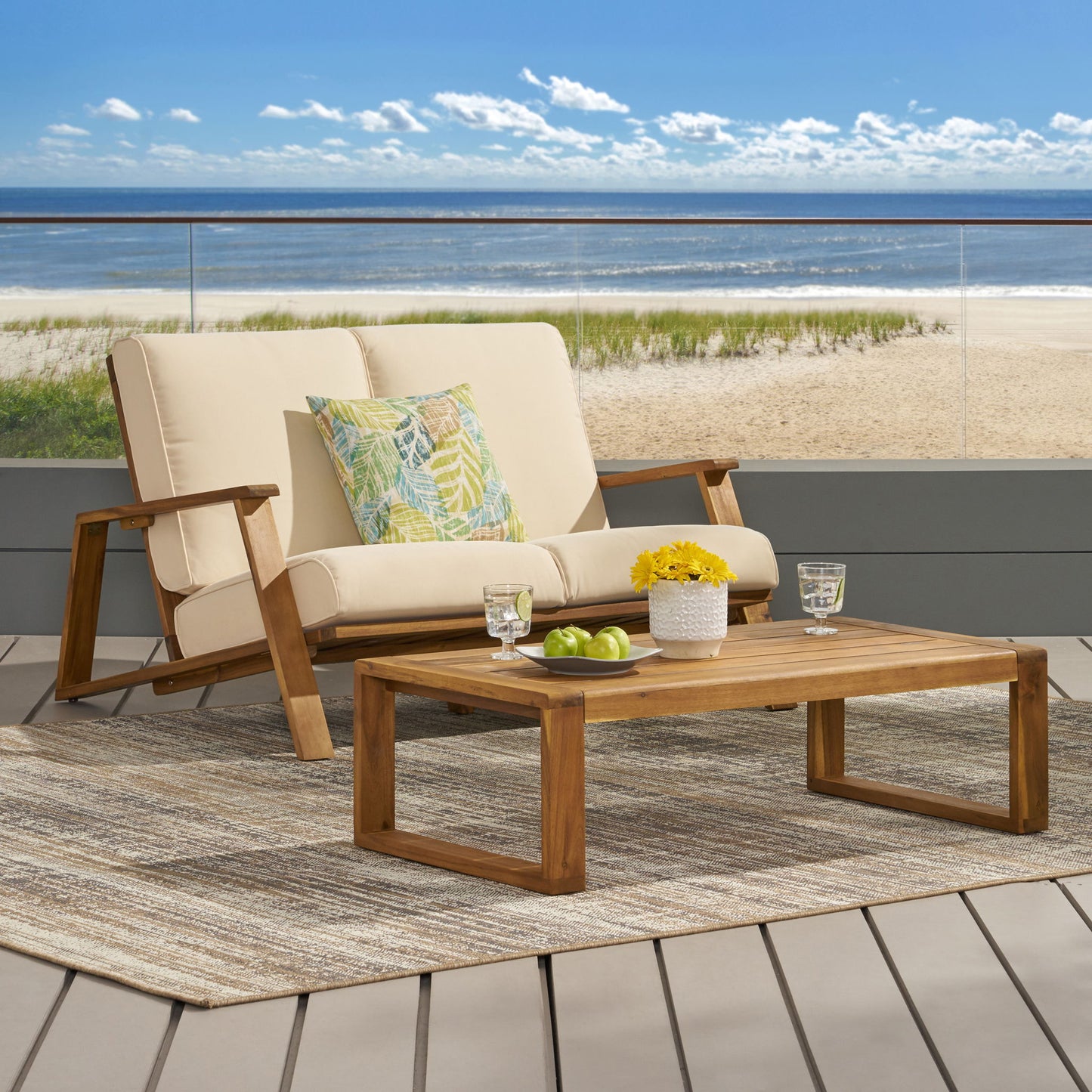 Paloma - Contemporary Loveseat And Coffee Table Set With Weather Resistant Cushions