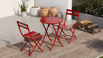 3 Piece Patio Bistro Set Of Foldable Round Table And Chairs