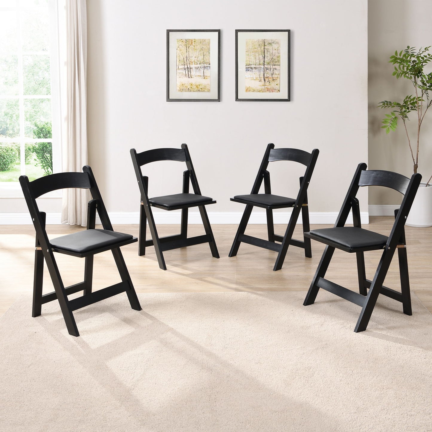 Solid Wood Upholstered Folding Chair Set, Dining Room (Set of 4)