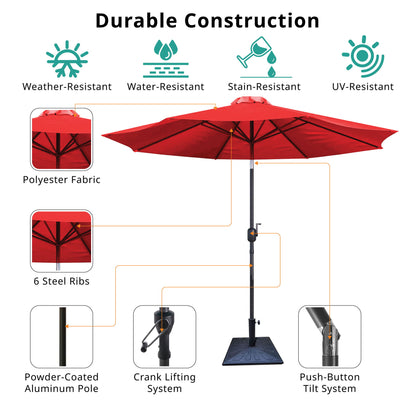 8.8' Outdoor Aluminum Patio Umbrella With 42 Pound Square Resin Umbrella Base
