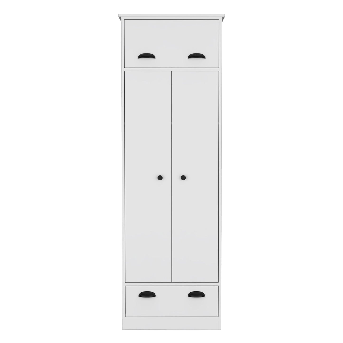 Dresser Closet With Upper Storage Covered With 1 Door, 2 Central Shelves, 1 Tube For Hanging Clothes Covered By 2 Doors, 1 Drawer At The Bottom - White