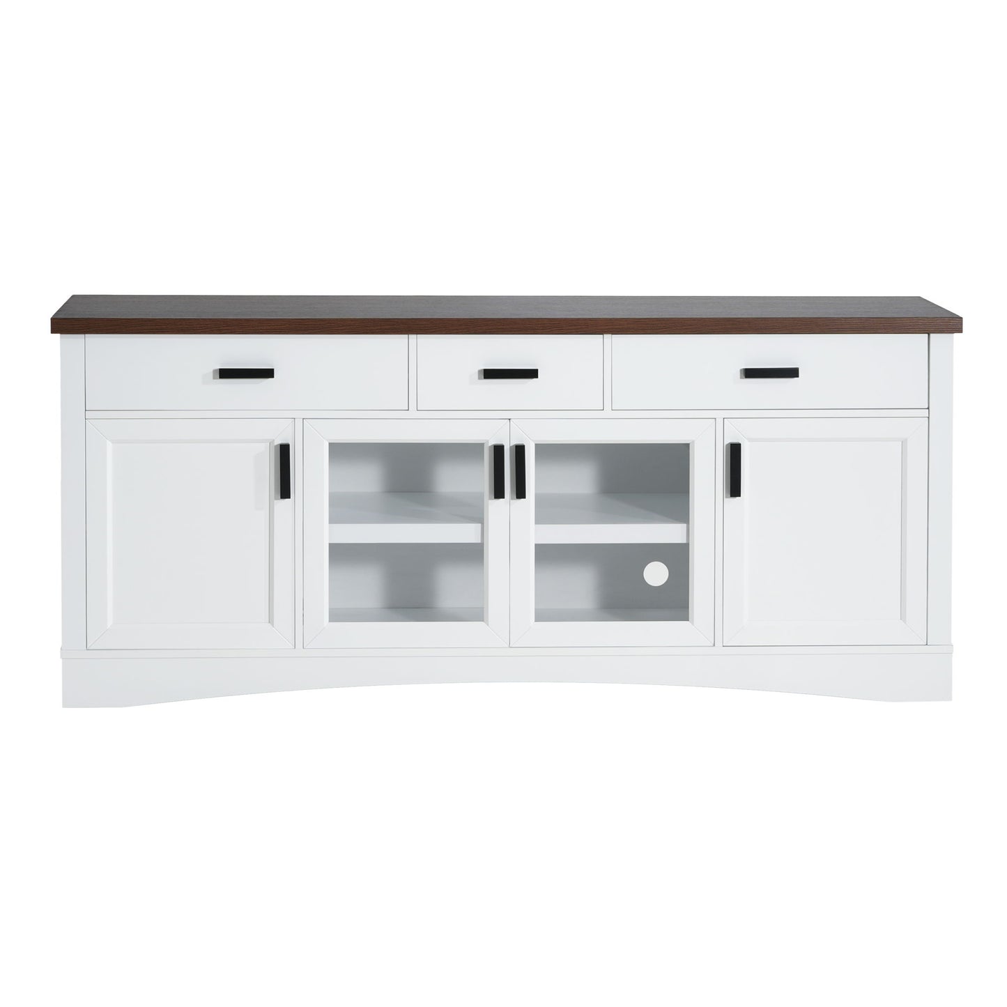 TV Console Stand, Glass Doors & Storage Drawers, Adjustable Shelves