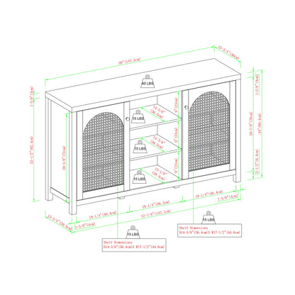 Transitional 2 Door Sideboard With Arched Rattan Panels