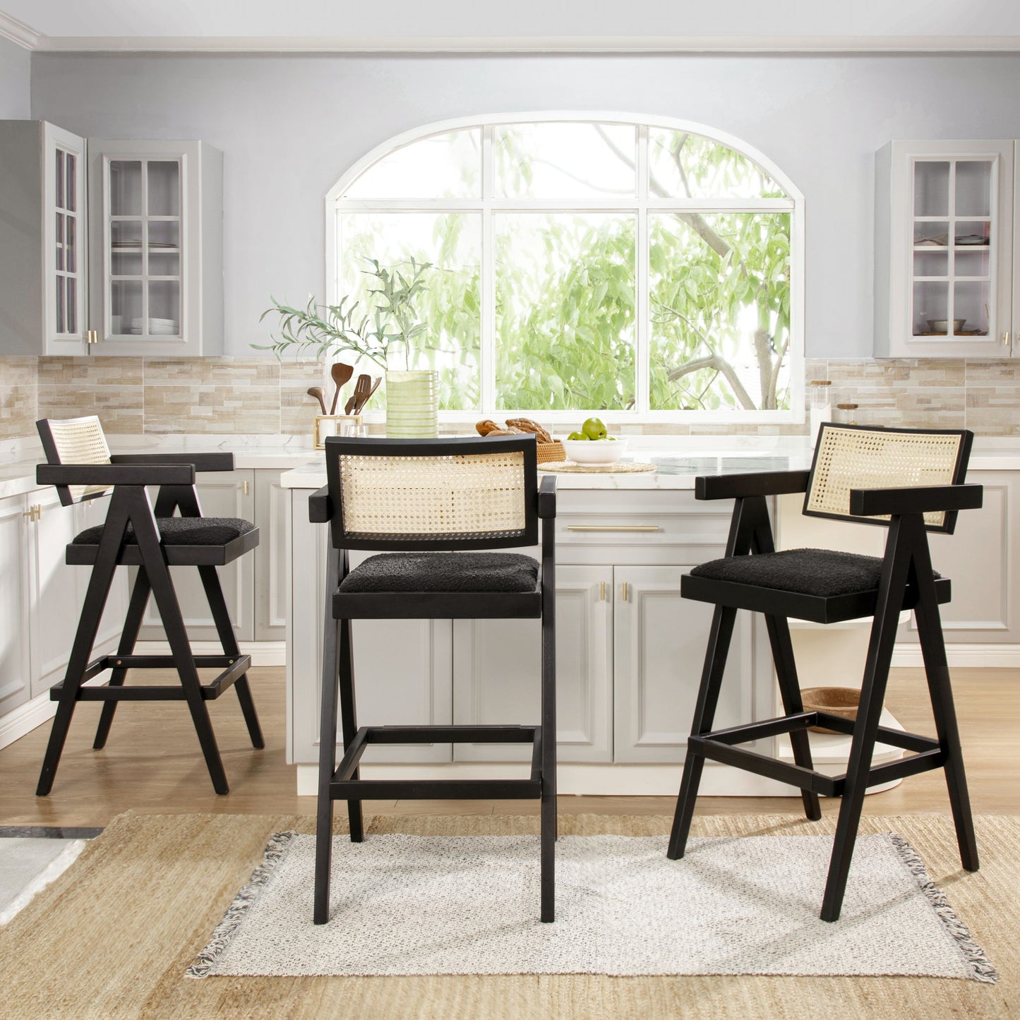 Milan - Modern Webbing Back Stool With Arms (Set of 3)
