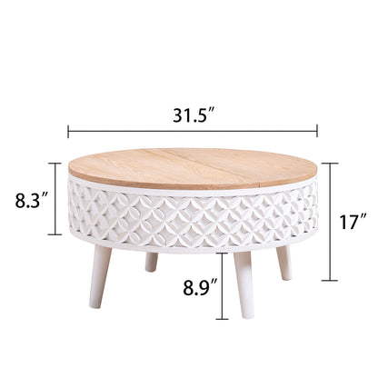 Round Coffee Table With Storage - White / Light Oak