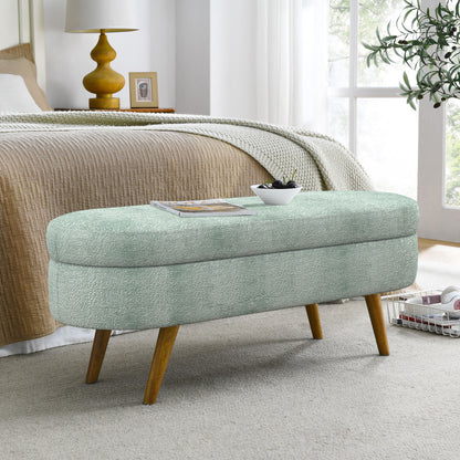Modern Ottoman Oval Storage Bench With Rubber Wood Legs