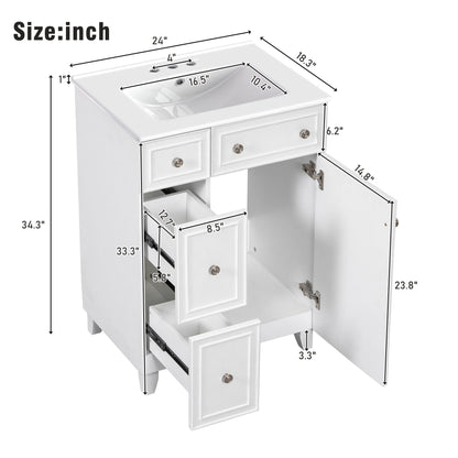 Transitional Style Bathroom Vanity Cabinet With Ceramic Sink