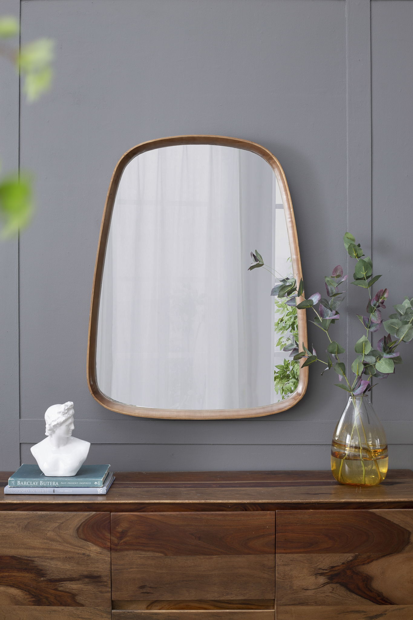 Irrgeular Mirror With Wood Frame, Wall Mirror For Living Room Bathroom Entryway - Brown