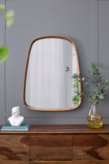 Irrgeular Mirror With Wood Frame, Wall Mirror For Living Room Bathroom Entryway - Brown