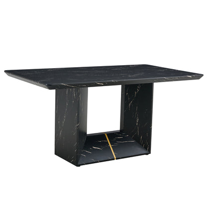 Modern Dining Table With Marbled Design For Luxurious Elegance - Black