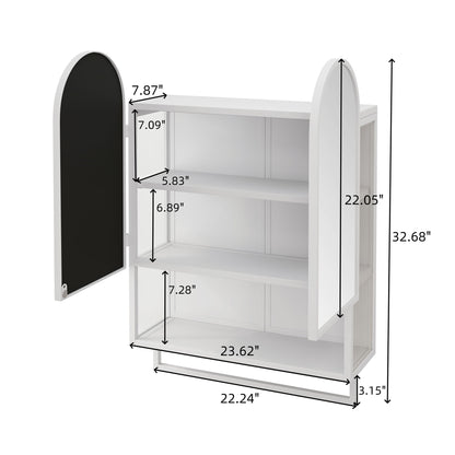 Double Arched Mirror Wall Cabinet With 2 Doors, Featuring Adjustable Shelves And Towel Rack