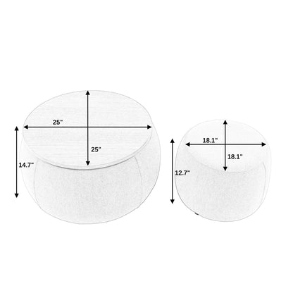 Round Storage Ottoman, 2 In 1 Function, End Table And Ottoman