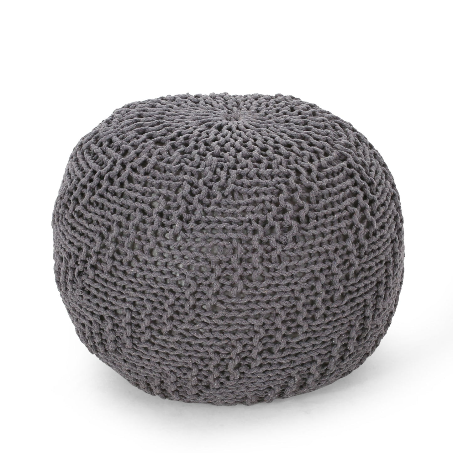 Hazel - Modern Knitted Cotton Yarn Round Pouf With Eco Friendly Pet Fibers - Dark Gray