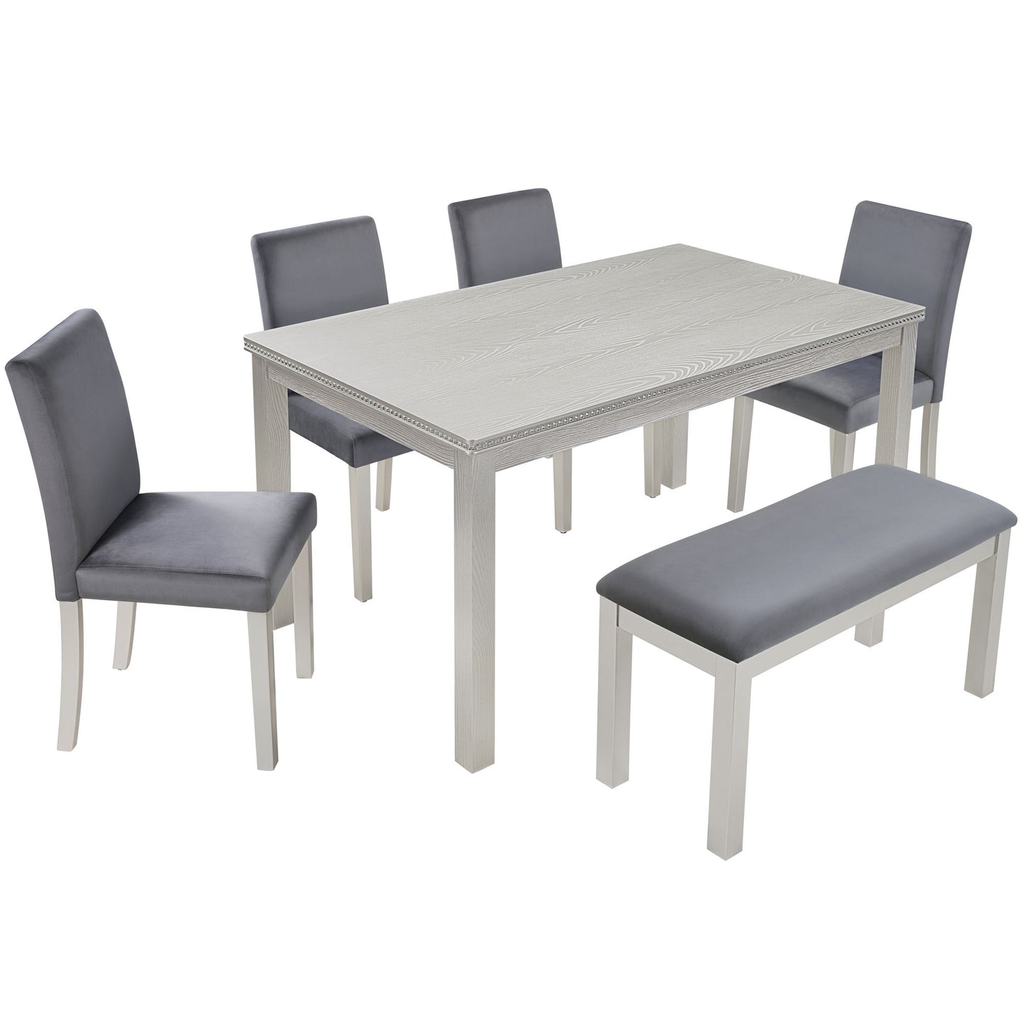 Dining Table Set, Table With A Rectangular Table And Upholstered Chairs