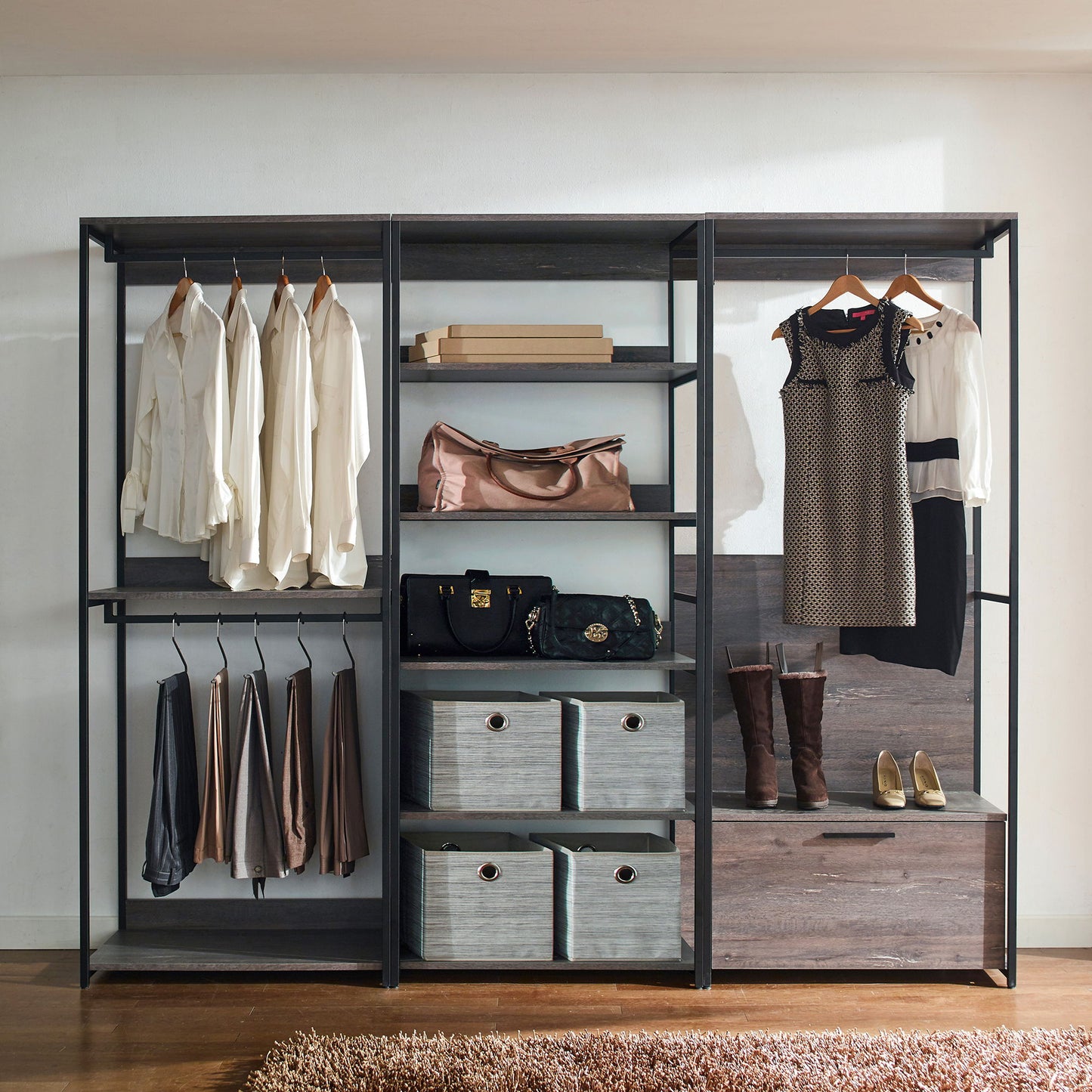Monica - Walk In Closet System With Modular Design Melamine - Rustic
