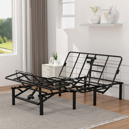 Adjustable Bed Base Frame With Head And Foot Incline, Quiet Motor, Queen Size Steel, Dual USB A, C Ports - Black