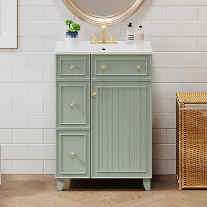 Transitional Style Bathroom Vanity Cabinet With Ceramic Sink