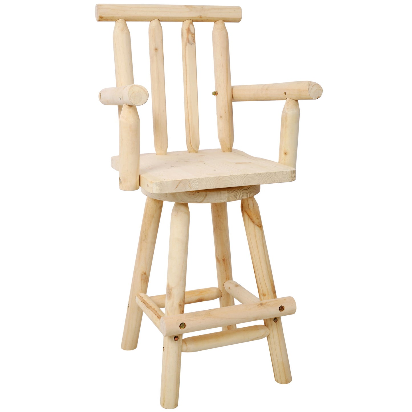 Rustic Bar Stool, Fir Wood Construction, Wide Armrest