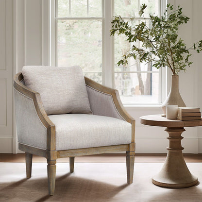 Classic Chair With Solid Wood Frame And Jacquard Upholstery - Beige