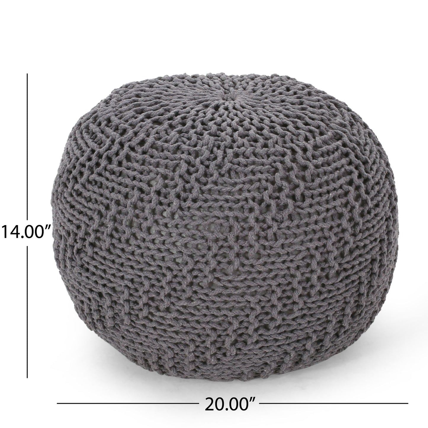Hazel - Modern Knitted Cotton Yarn Round Pouf With Eco Friendly Pet Fibers - Dark Gray