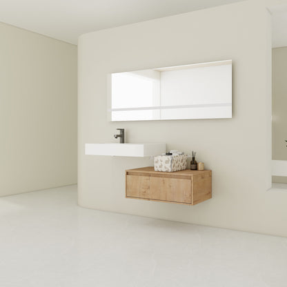 Modern Wall Mounted Bathroom Vanity With Resin Sink And Soft Close Drawer In Imitative - Imitative Oak