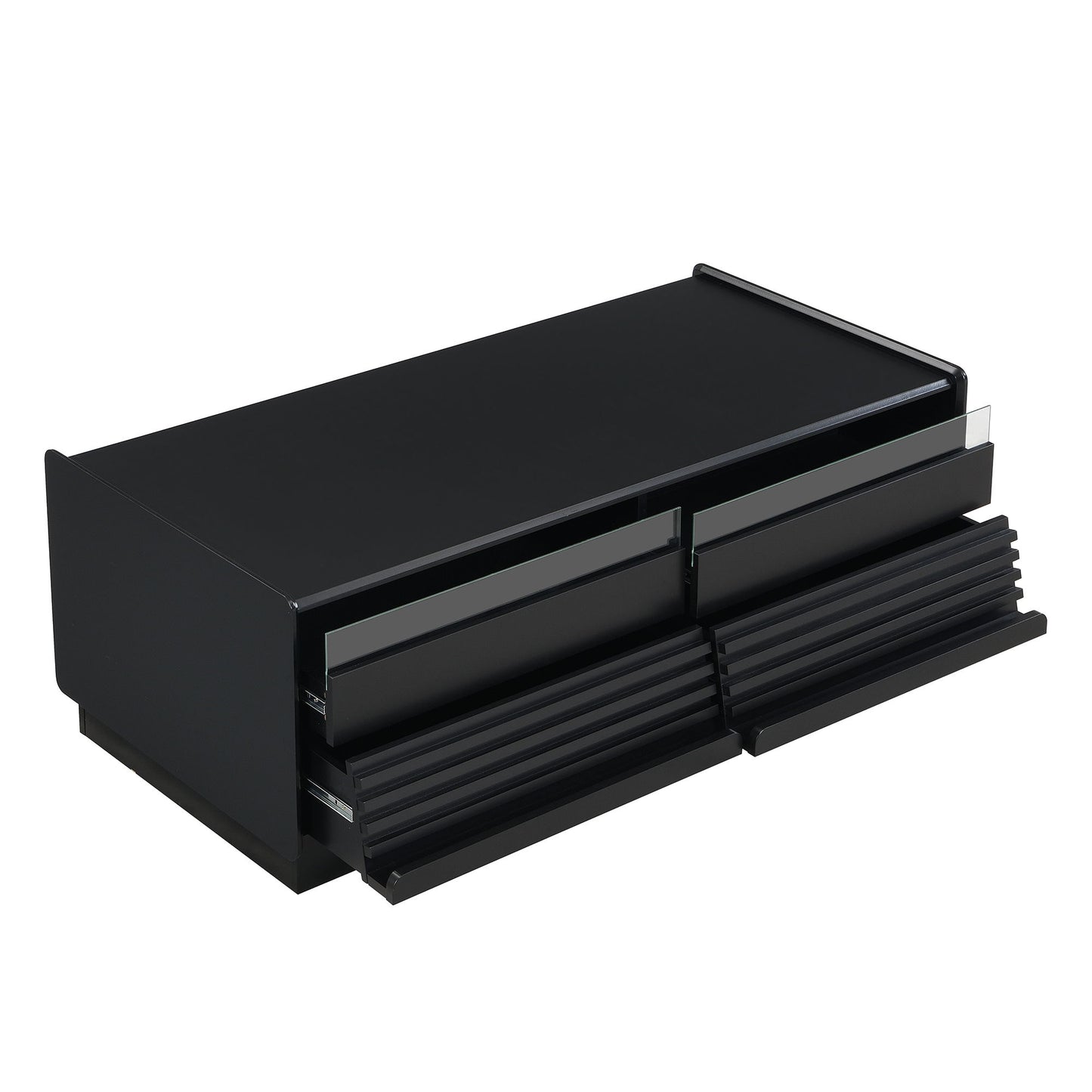 Modern Rectangle Coffee Table With 4 Drawers And 2 Display Shelves