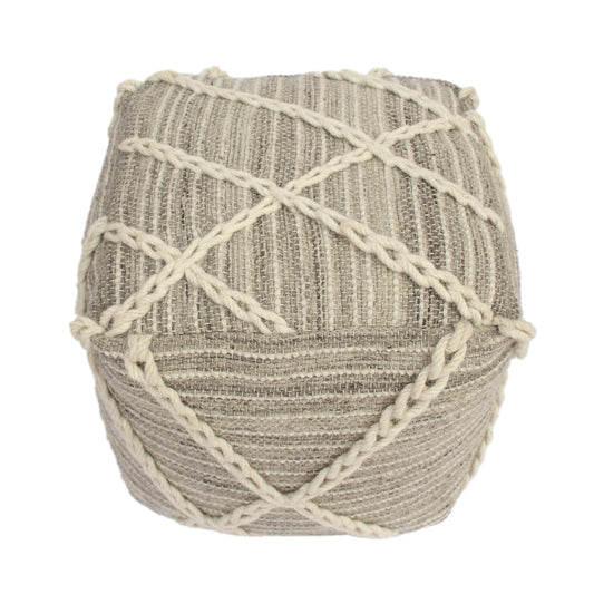 Modern Wool Rope Square Pouf Ottoman Floor Cushion - Gray / Ivory